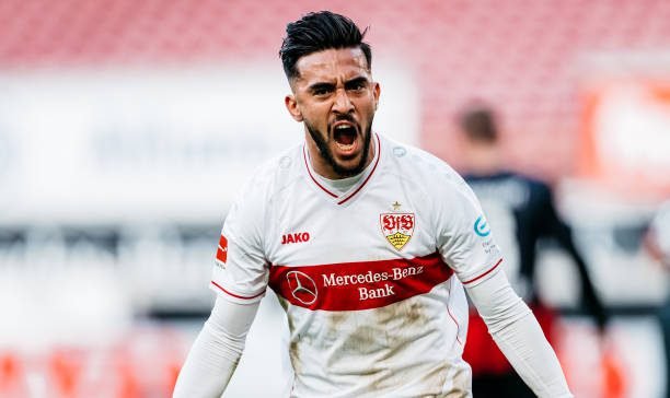 TUTTGART, GERMANY - NOVEMBER 07: Nicolas Gonzalez of Stuttgarte celebrates the first goal for his team during the Bundesliga match between VfB Stuttgart and Eintracht Frankfurt at Mercedes-Benz Arena on November 7, 2020 in Stuttgart, Germany.