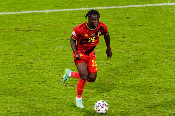 MUNICH, GERMANY - JULY 02: Jérémy Doku of Belgium in action during the UEFA Euro 2020 Championship Quarter-final match between Belgium and Italy at Football Arena Munich on July 2, 2021 in Munich, Germany. (Photo by Marcio Machado/Getty Images)
