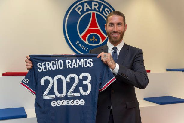 BOULOGNE-BILLANCOURT, FRANCE - JULY 08: Sergio Ramos sign a 2 year contract with Ligue 1 side Paris Saint-Germain on July 08, 2021 in Boulogne-Billancourt, France. (Photo by Paris Saint-Germain Football/PSG via Getty Images)