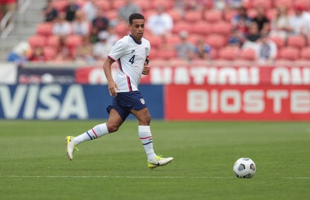SANDY, UT - JUNE 10: Tyler Adams #4 of the United States moves with the ball during a game between Costa Rica and USMNT at Rio Tinto Stadium on June 10, 2021 in Sandy, Utah. Tyler is the key man for the USMNT in World Cup qualifying! (Photo by John Dorton/ISI Photos/Getty Images)