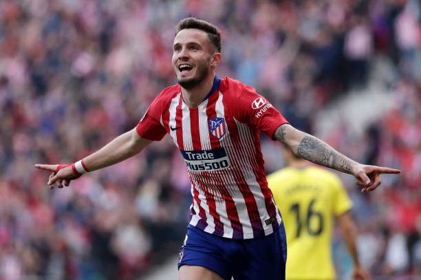 MADRID, SPAIN - FEBRUARY 24: Saul Niguez of Atletico Madrid celebrates after scoring his team's second goal during the La Liga match between Club Atletico de Madrid and Villarreal CF at Wanda Metropolitano on February 24, 2019 in Madrid, Spain.